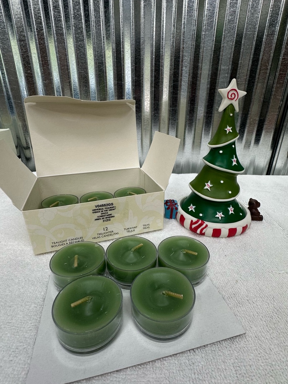 Retired PartyLite Glowing Christmas Tree Tealight Holder With Spruce in the Snow
